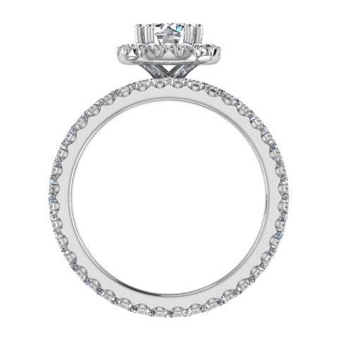 Halo Diamond Engagement Ring & Eternity Band Set 18K Gold - Thenetjeweler