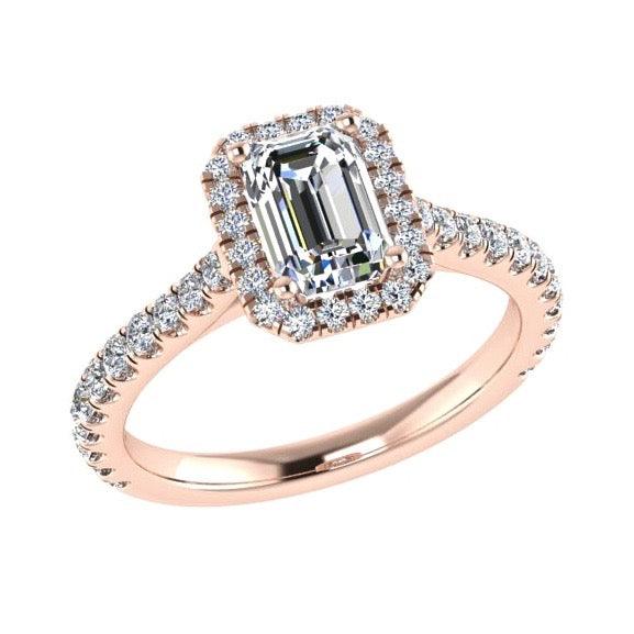 Emerald Cut Diamond Halo Engagement Ring 18K Gold 0.52cts - Thenetjeweler