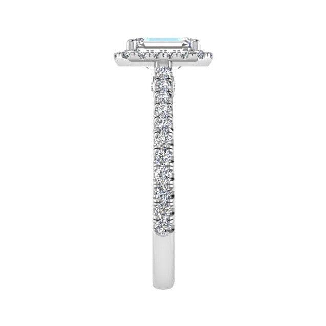 Emerald Cut Diamond Halo Engagement Ring 18K Gold 0.52cts - Thenetjeweler