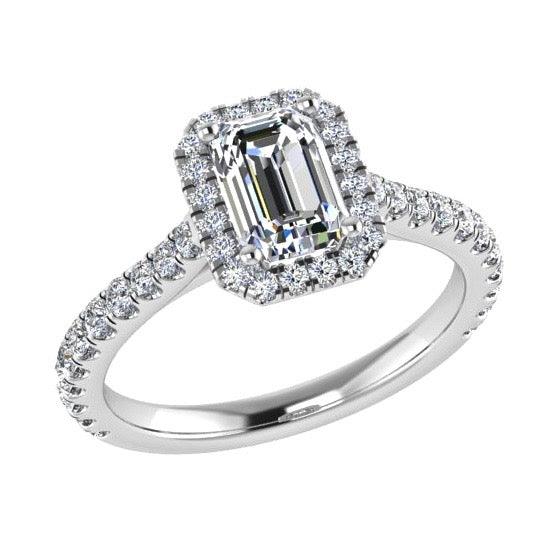 Emerald Cut Diamond Halo Engagement Ring 18K Gold 0.52cts - Thenetjeweler