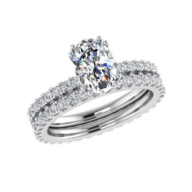 Oval Diamond Engagement Ring and Eternity Band Set 18K Gold - Thenetjeweler