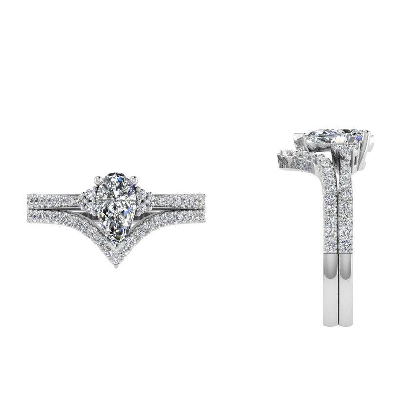 Pear Diamond Ring and V Shaped Diamond Band New Version - Thenetjeweler