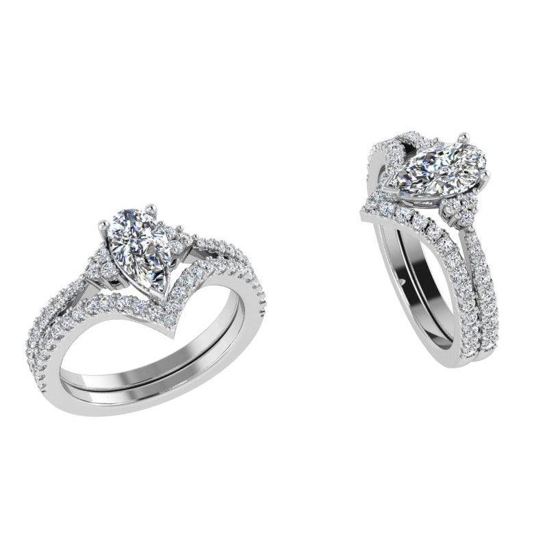 Pear Diamond Ring and V Shaped Diamond Band New Version - Thenetjeweler
