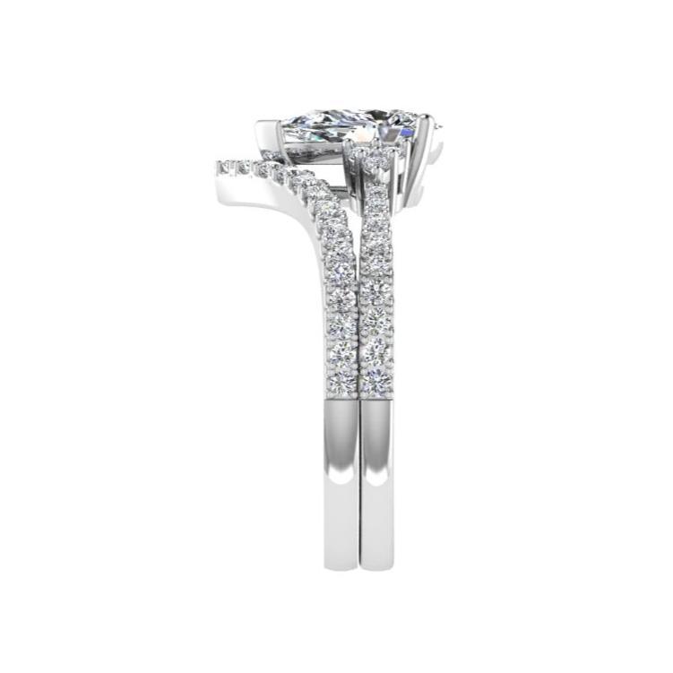 Pear cut Diamond Ring and V Shaped Diamond Band Bridal Set - Thenetjeweler