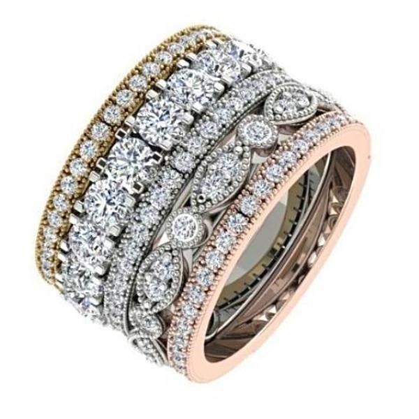 Diamond Stacked Bands Anniversary Rings 18k Gold 1.74 cwt - Thenetjeweler
