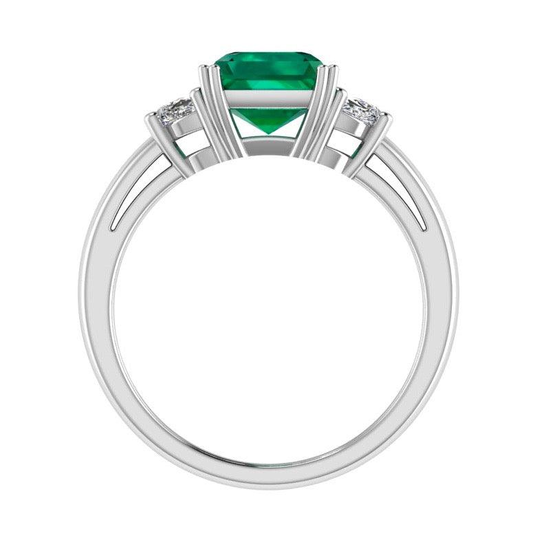 Emerald-Cut Emerald and Half Moon Diamond Ring - Thenetjeweler