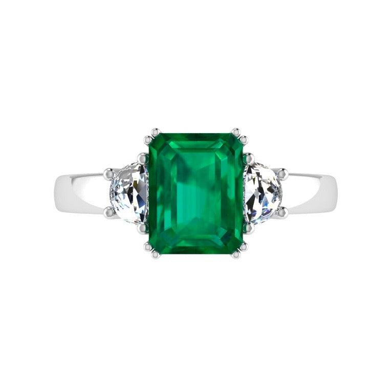 Emerald-Cut Emerald and Half Moon Diamond Ring - Thenetjeweler