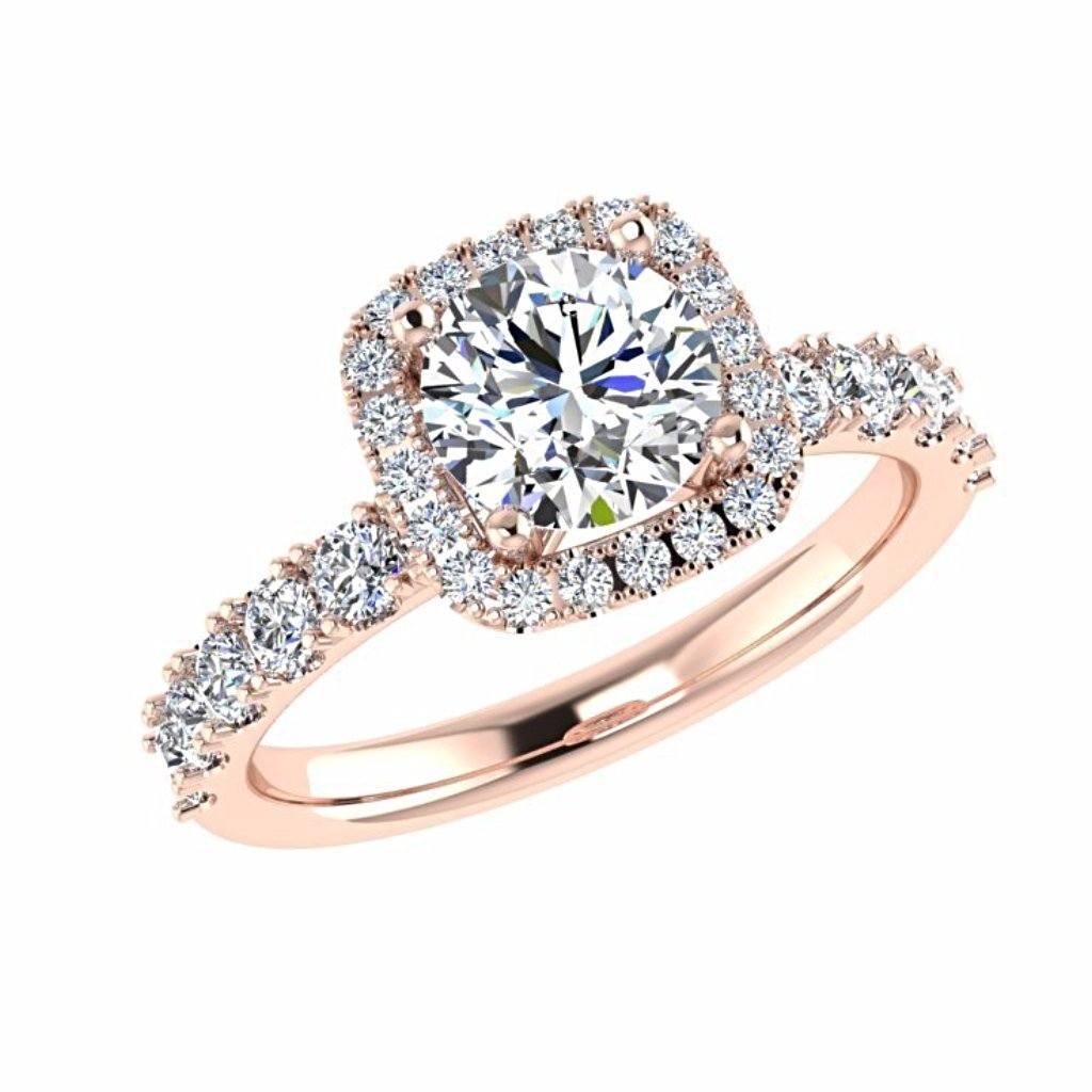 Cushion Halo Round Cut Diamond Engagement Ring 18K Gold - Thenetjeweler