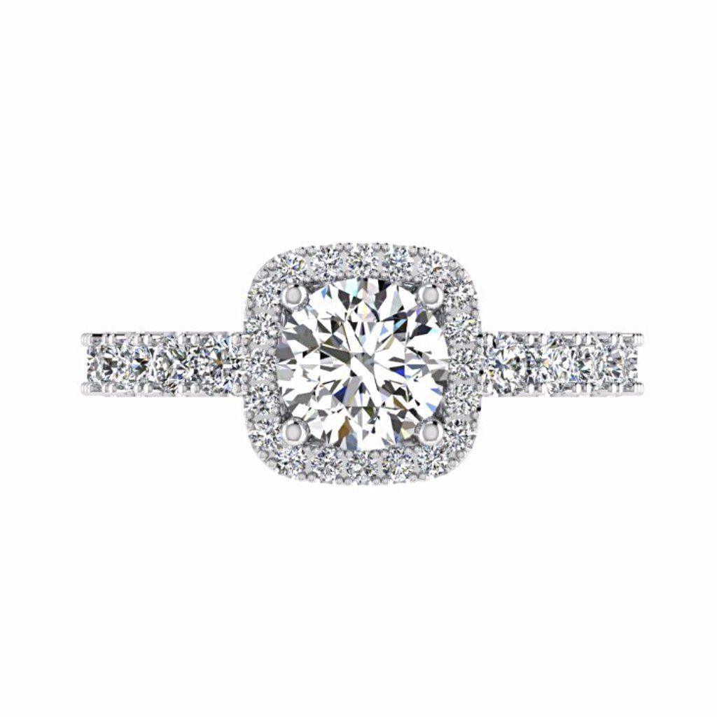 Cushion Halo Round Cut Diamond Engagement Ring 18K Gold - Thenetjeweler