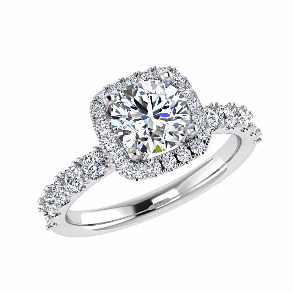 Cushion Halo Round Cut Diamond Engagement Ring 18K Gold - Thenetjeweler