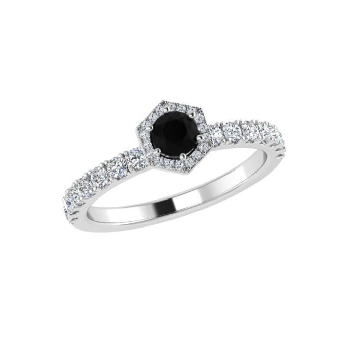 Hexagon Halo Black Diamond Ring - Thenetjeweler