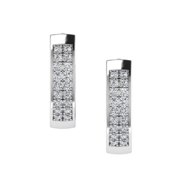 Diamond Huggie Hoop Earrings Two-Row 14k White Gold - Thenetjeweler
