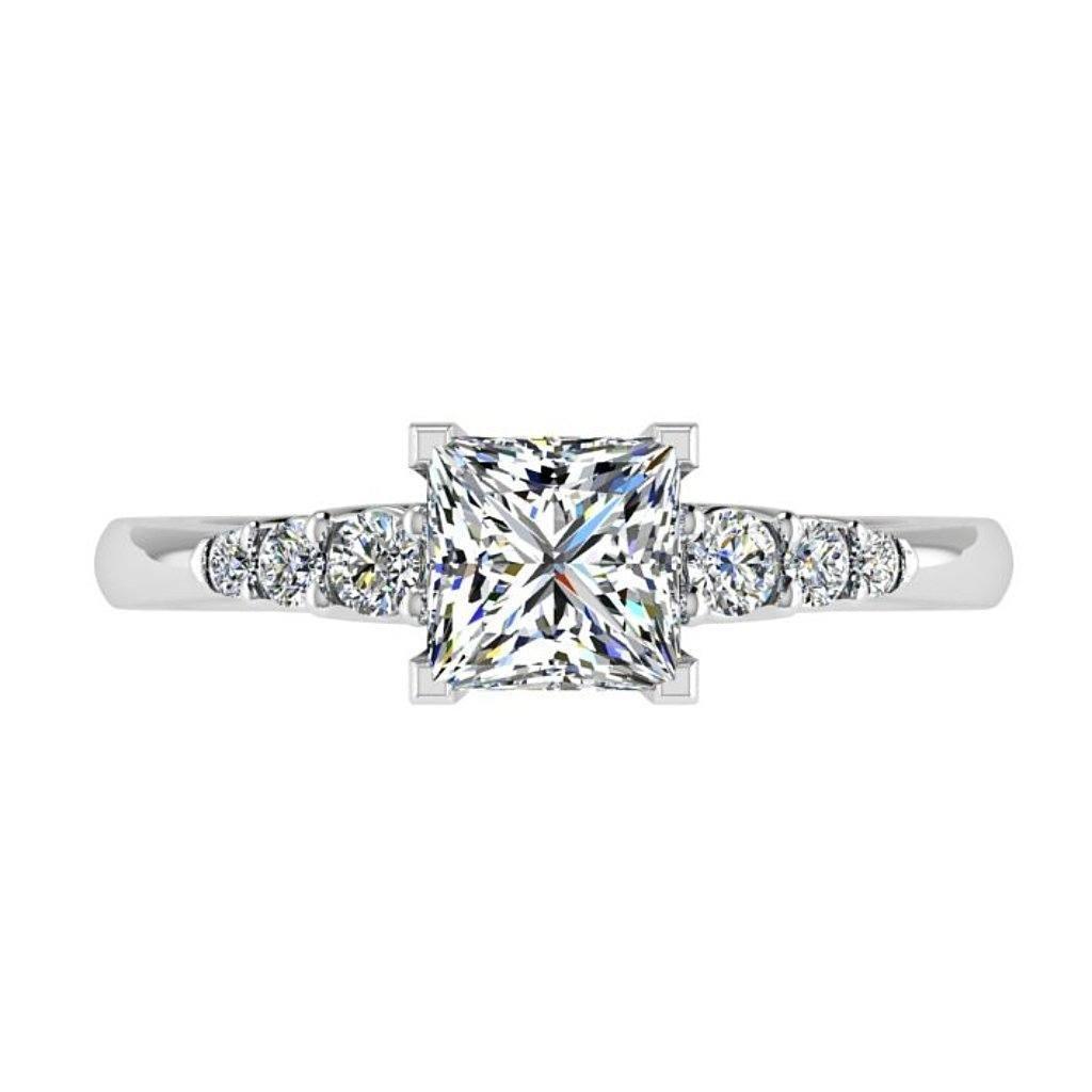 Princess Diamond Engagement Ring 6 Side Stones 18K Gold - Thenetjeweler