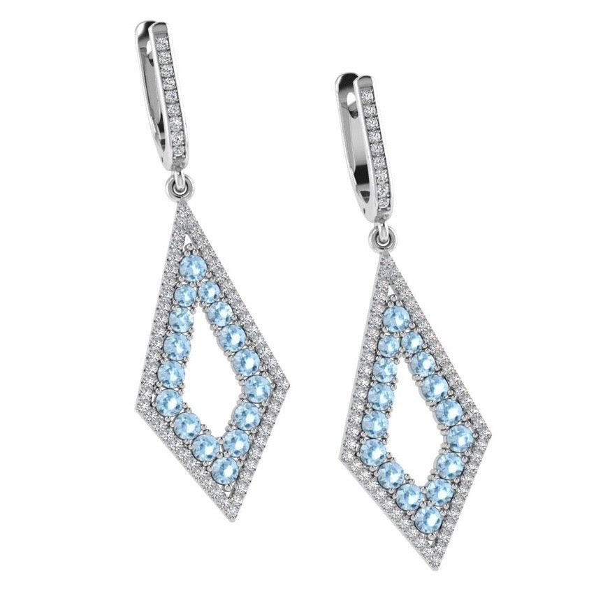 Diamond and Blue Topaz Drop Earrings - Thenetjeweler
