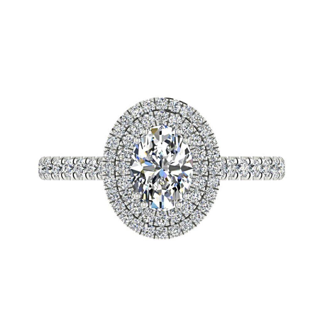 Oval Diamond Double Halo Engagement Ring with Side Stones 18K Gold - Thenetjeweler