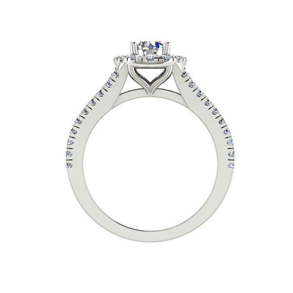 Round Diamond Halo Split Shank Engagement Ring 18K Gold - Thenetjeweler