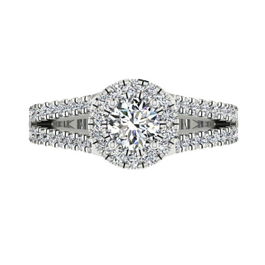 Round Diamond Halo Split Shank Engagement Ring 18K Gold - Thenetjeweler