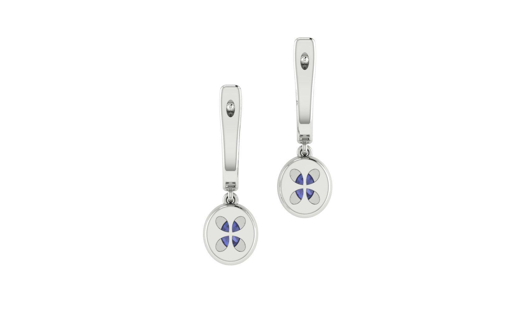 Oval cut Sapphire and Diamond Drop Earrings 18K White Gold - Thenetjeweler
