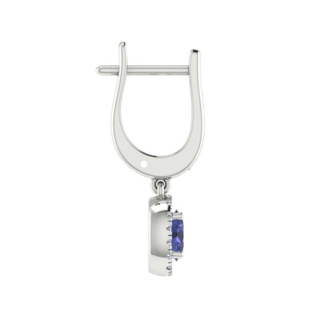 Oval cut Sapphire and Diamond Drop Earrings 18K White Gold - Thenetjeweler
