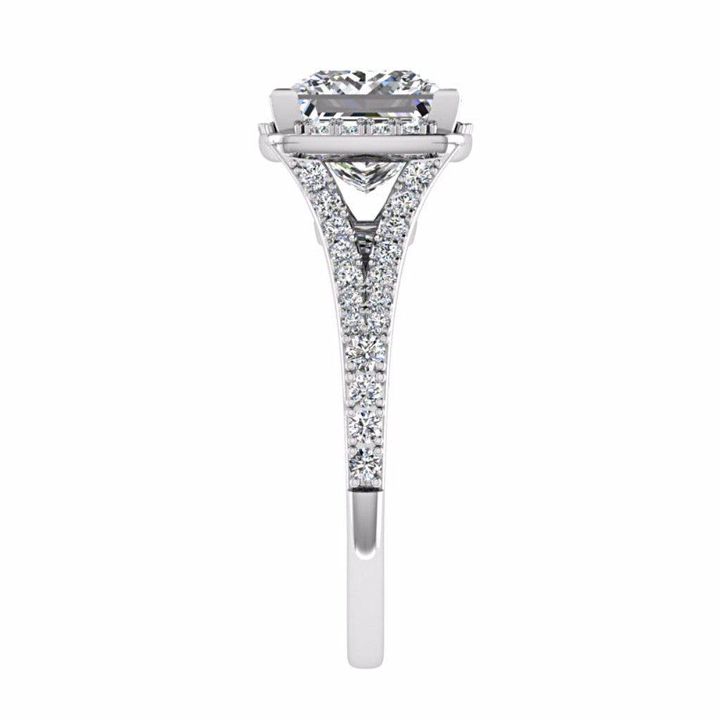 Princess Cut Halo Split Shank Engagement Ring - Thenetjeweler