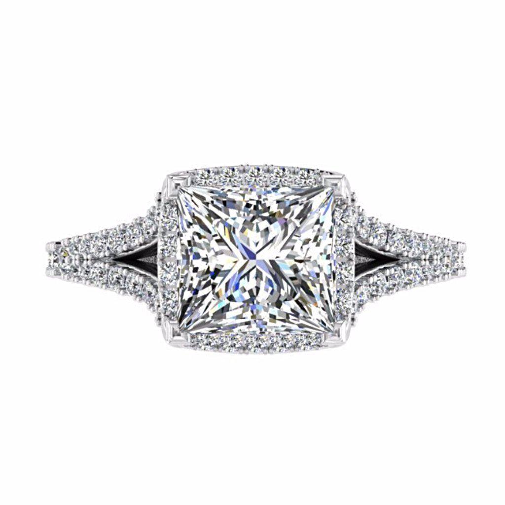 Princess Cut Halo Split Shank Engagement Ring - Thenetjeweler