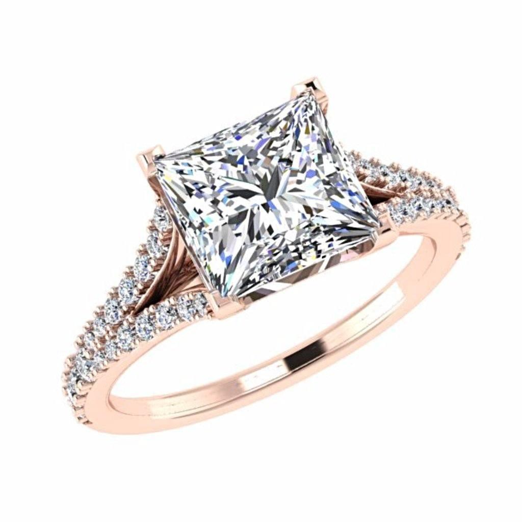Princess Cut Split Shank Side Stone Diamond Engagement Ring 18K Gold - Thenetjeweler