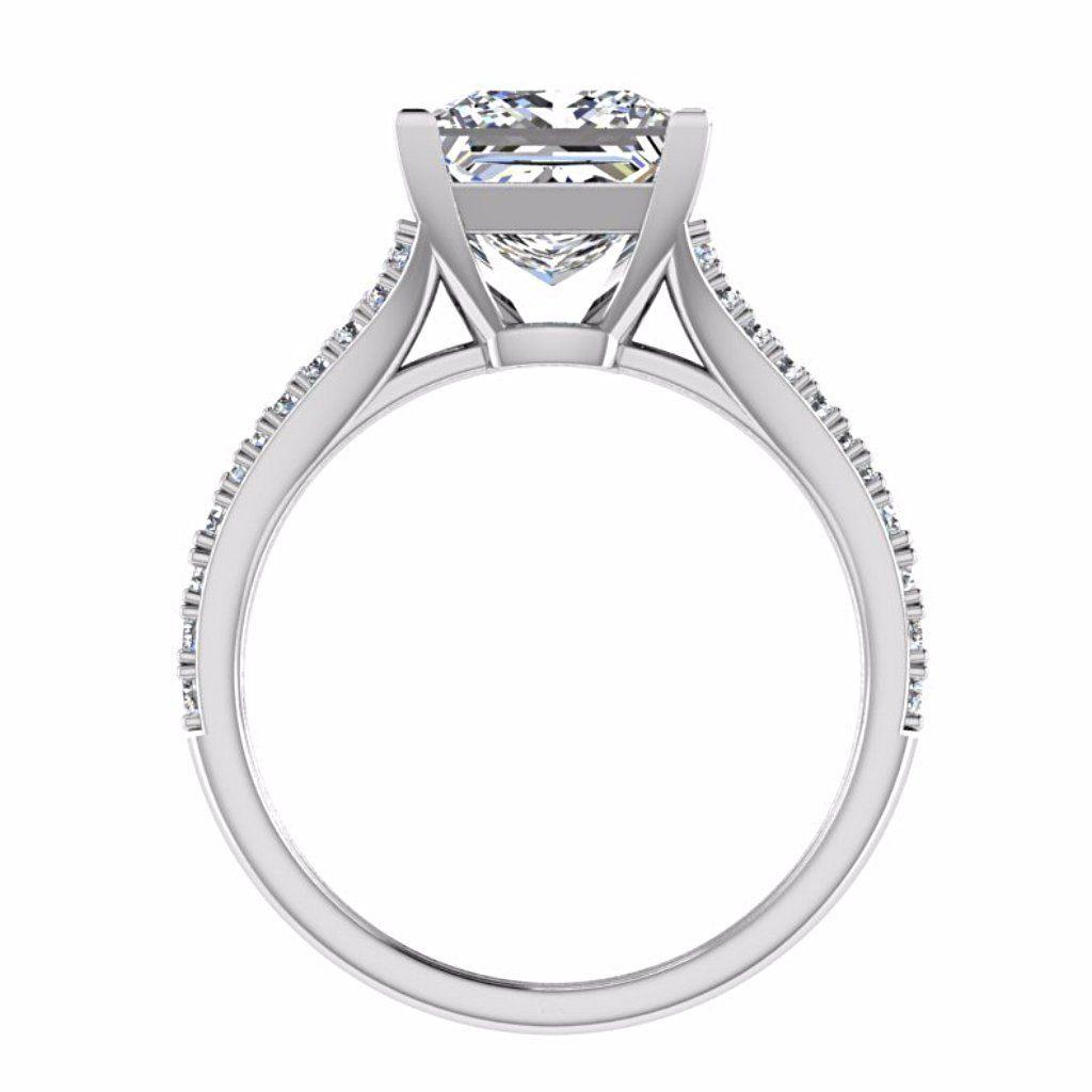 Princess Cut Split Shank Side Stone Diamond Engagement Ring 18K Gold - Thenetjeweler