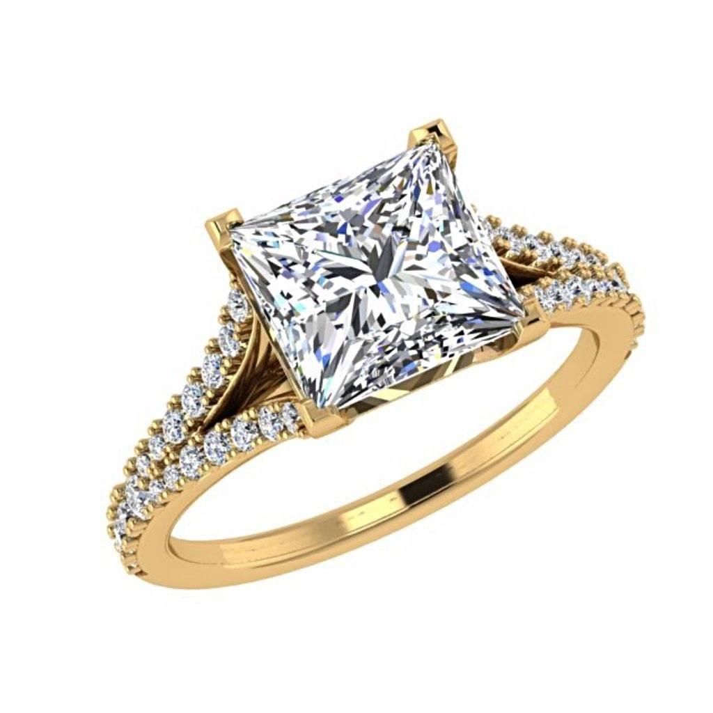 Princess Cut Split Shank Side Stone Diamond Engagement Ring 18K Gold - Thenetjeweler