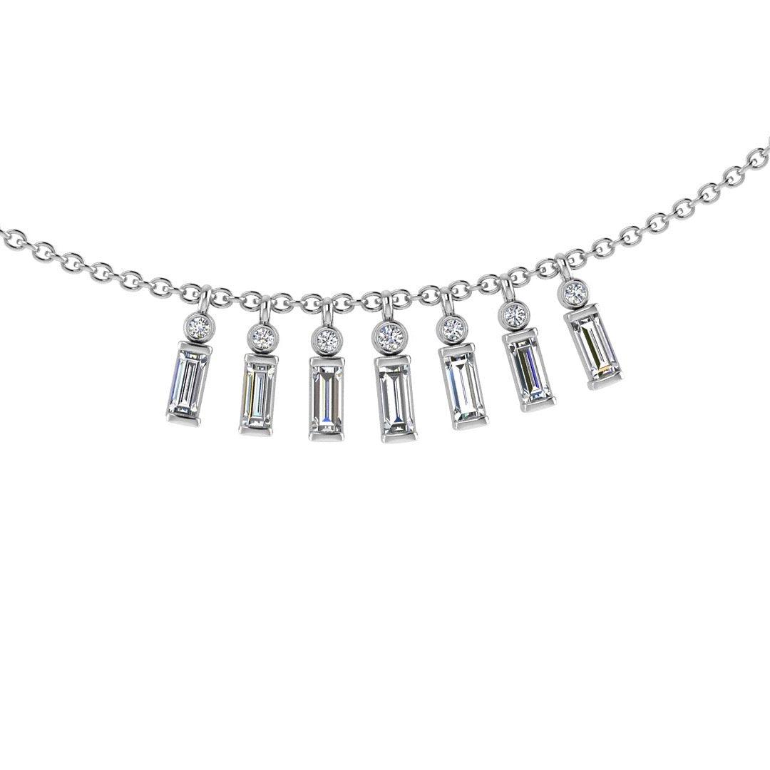 Baguette and Round Diamond Necklace 14K Gold - Thenetjeweler