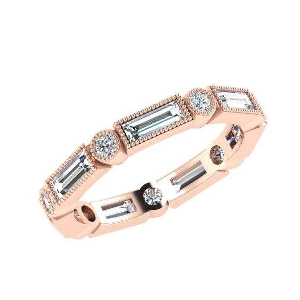 Baguette and Round Diamond Eternity Band 18K Rose Gold (1.07 ct.tw.) - Thenetjeweler