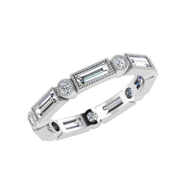 Baguette and Round Diamond Wedding Band - Thenetjeweler