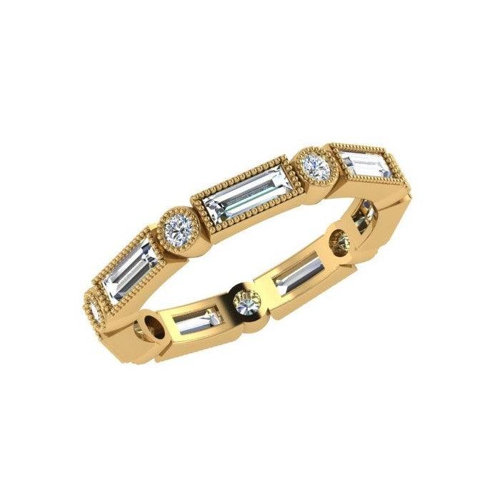 Baguette and Round Diamond Wedding Band - Thenetjeweler