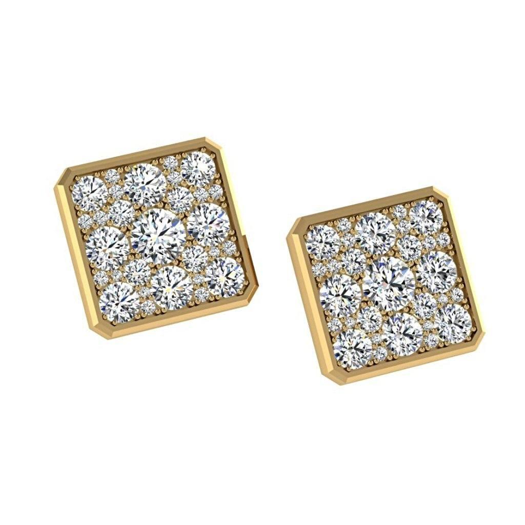 Square Diamond Earrings 18K White Gold - Thenetjeweler