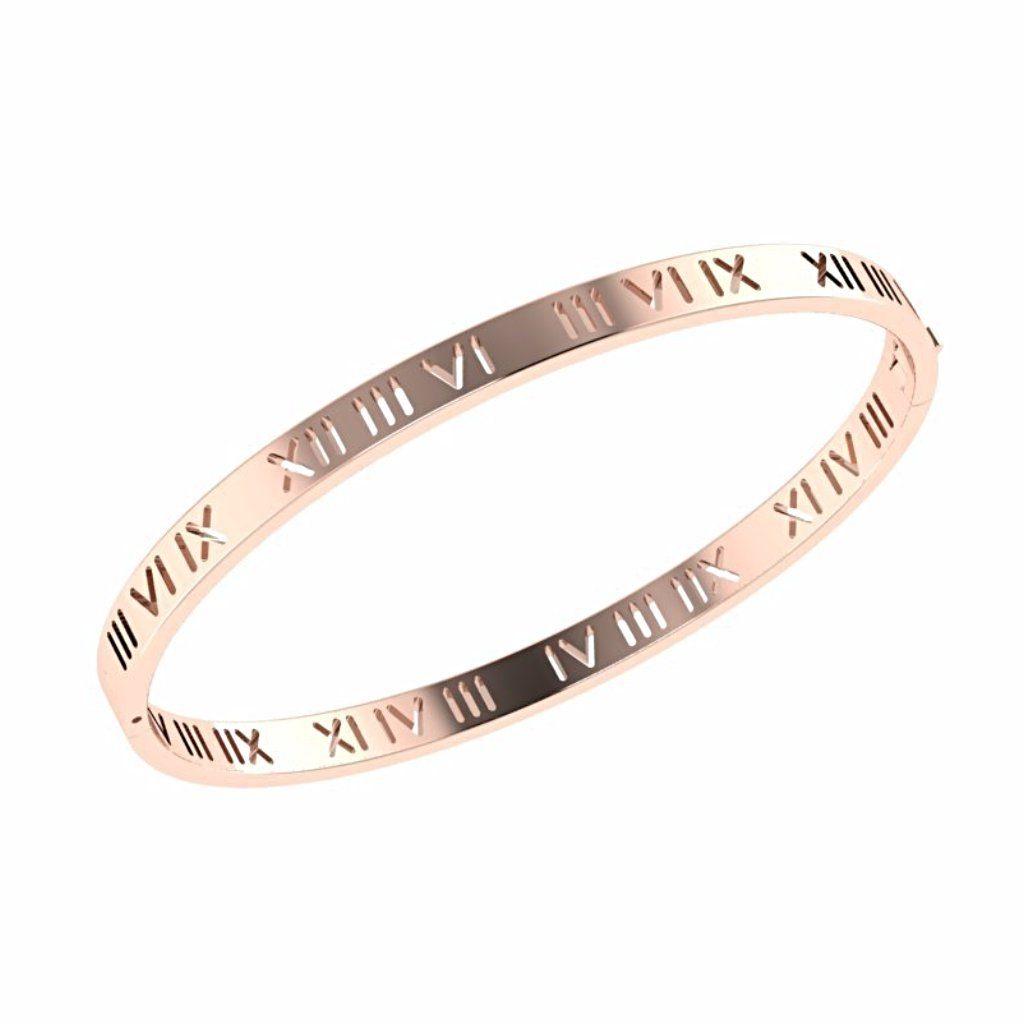 Roman Numerals Bangle Bracelet 14K Gold Plated 925 Sterling Silver - Thenetjeweler