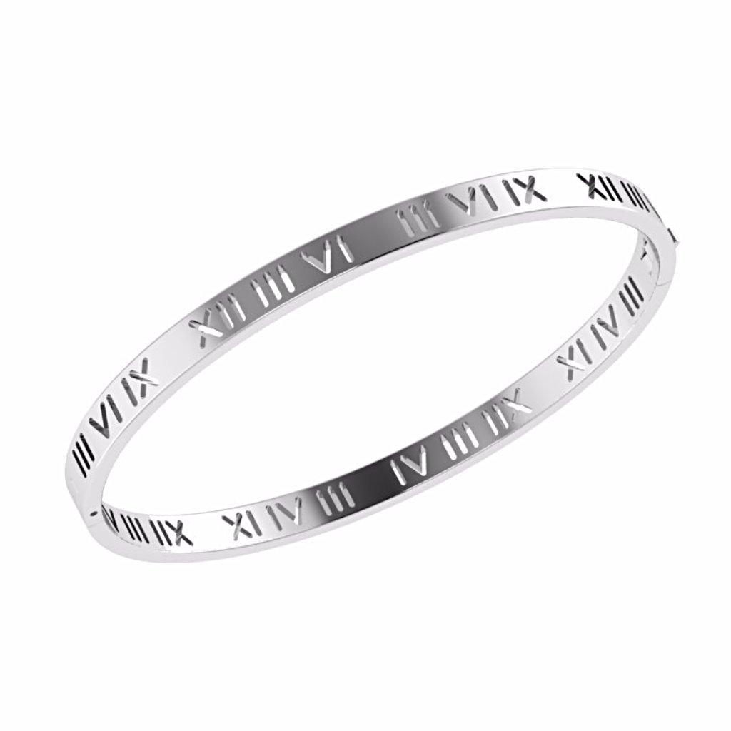 Roman Numerals Bangle Bracelet 14K Gold Plated 925 Sterling Silver - Thenetjeweler