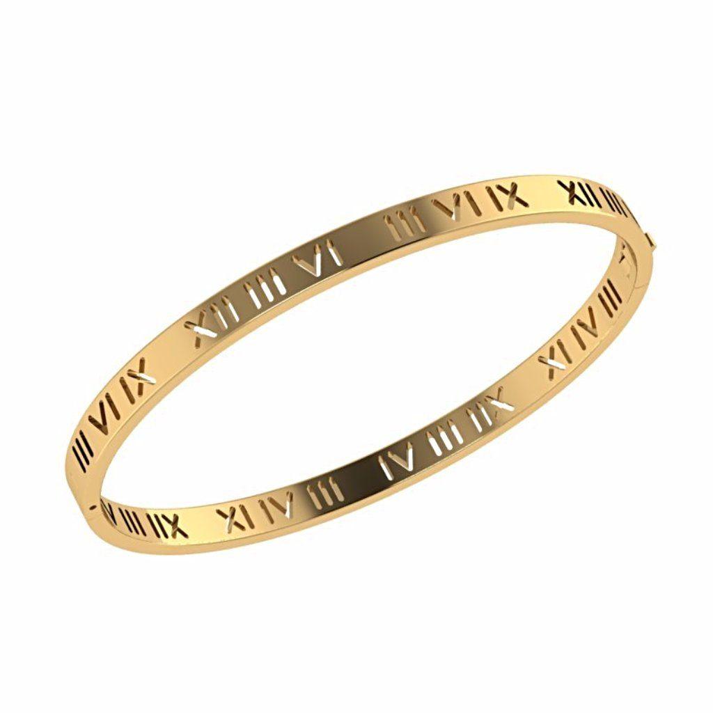 Roman Numerals Bangle Bracelet 14K Gold Plated 925 Sterling Silver - Thenetjeweler