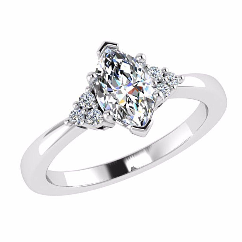 Marquise Diamond Engagement Ring with Side Stone 18K Gold - Thenetjeweler