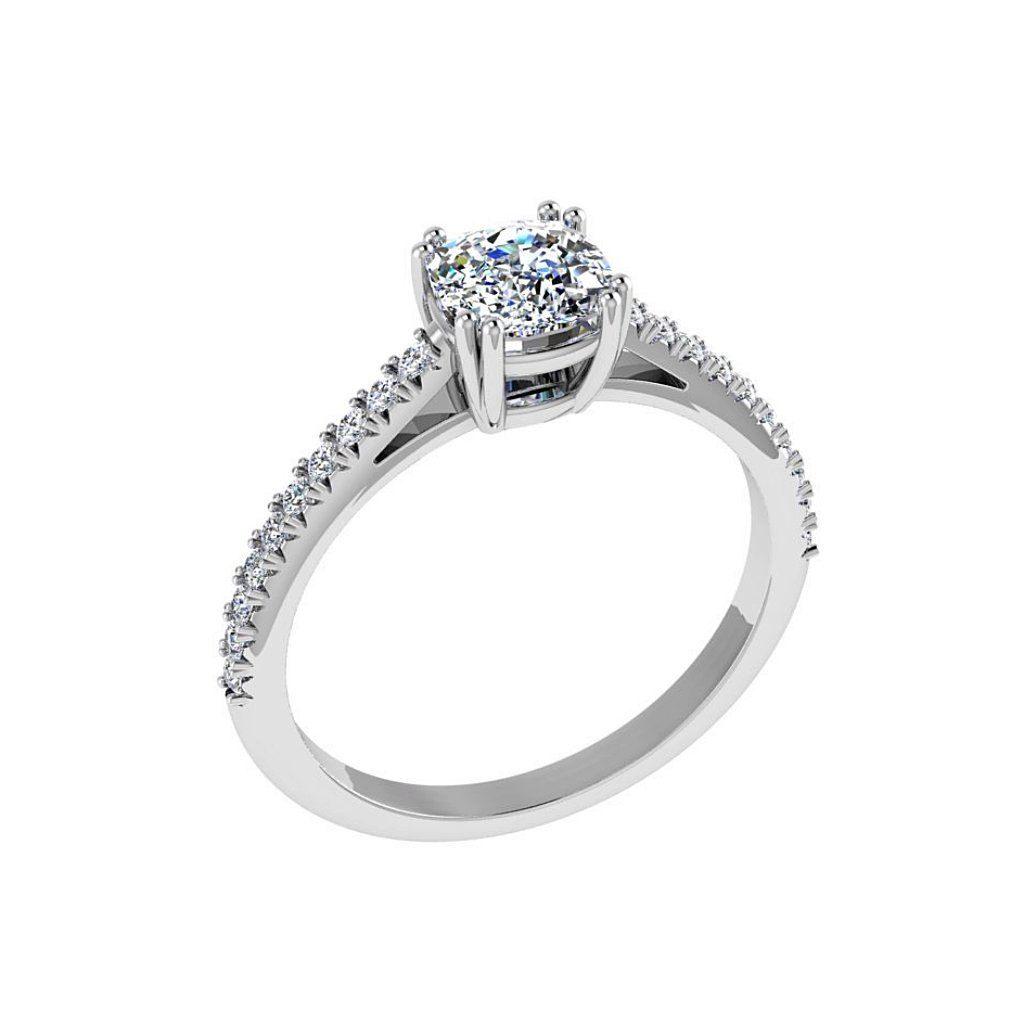 Cushion Diamond Engagement Ring Side Stones 18K Gold (0.16 ct. tw.) - Thenetjeweler