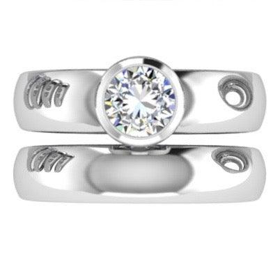 Round Solitaire Diamond Bezel Engagement Ring and Band Set - Thenetjeweler