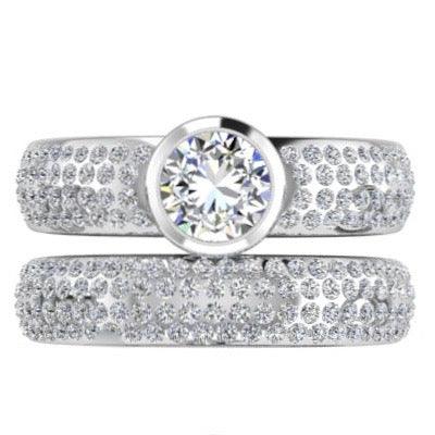 Pave Diamond Bezel Engagement Ring and Band Set - Thenetjeweler