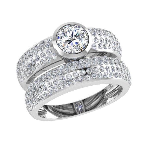 Pave Diamond Bezel Engagement Ring and Band Set - Thenetjeweler