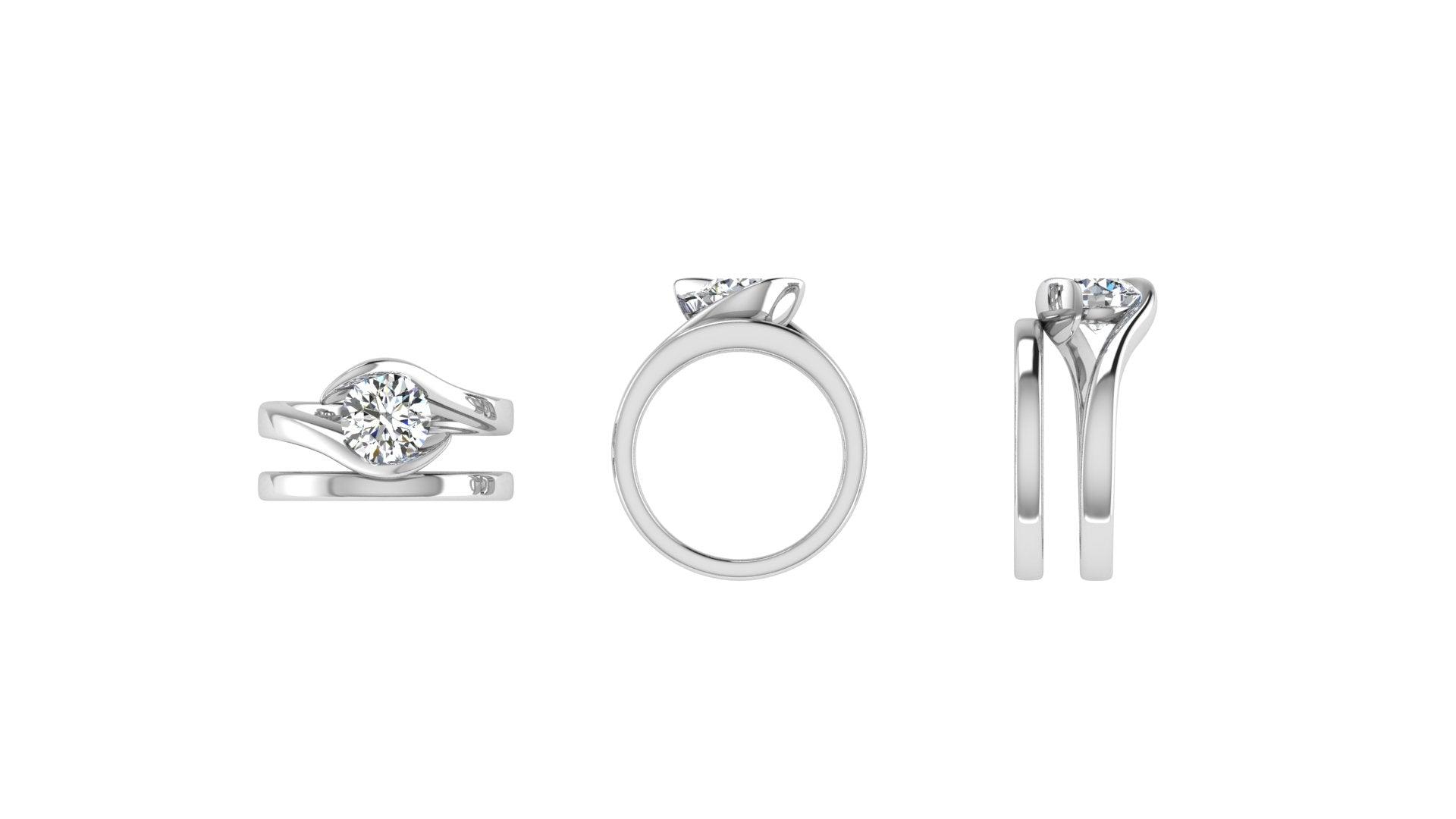 Round Diamond Solitaire Engagement Ring and Wedding Band Set - Thenetjeweler
