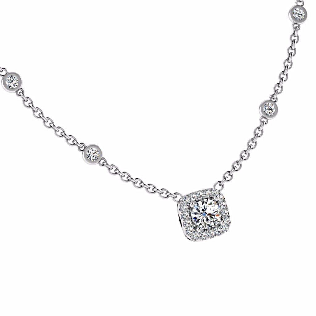 Cushion Halo Diamonds By The Yard Necklace 18K Gold - Thenetjeweler