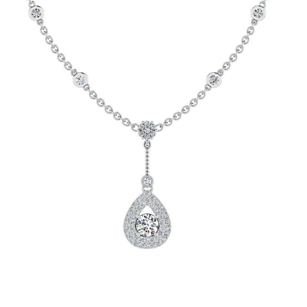Pear Halo Diamond Pendant Necklace 18K Gold 0.65 ct.tw - Thenetjeweler