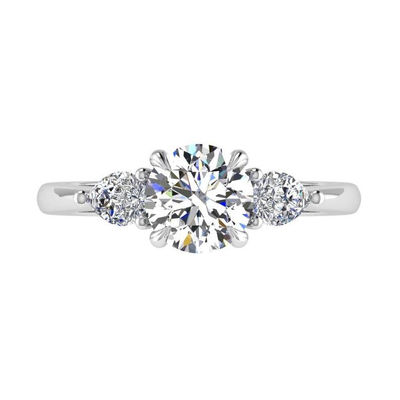 Round & Pear Shape Three Stone Diamond Engagement Ring 18K Gold - Thenetjeweler