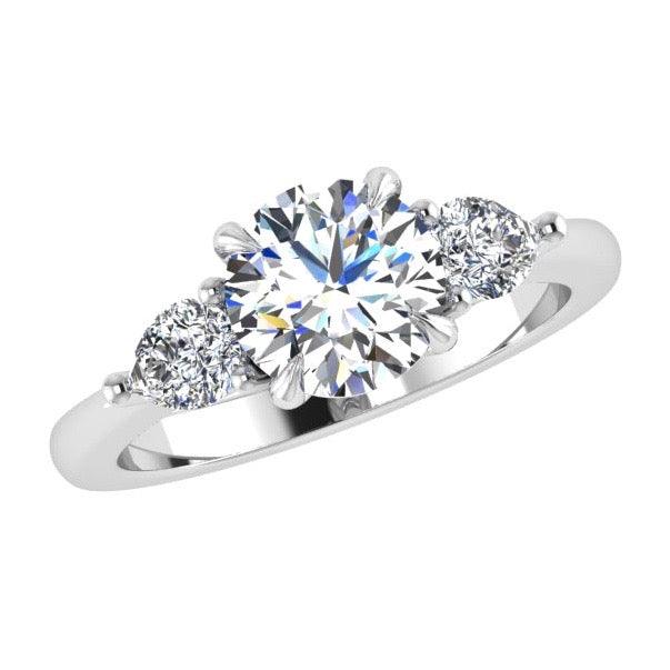 Round & Pear Shape Three Stone Diamond Engagement Ring 18K Gold - Thenetjeweler