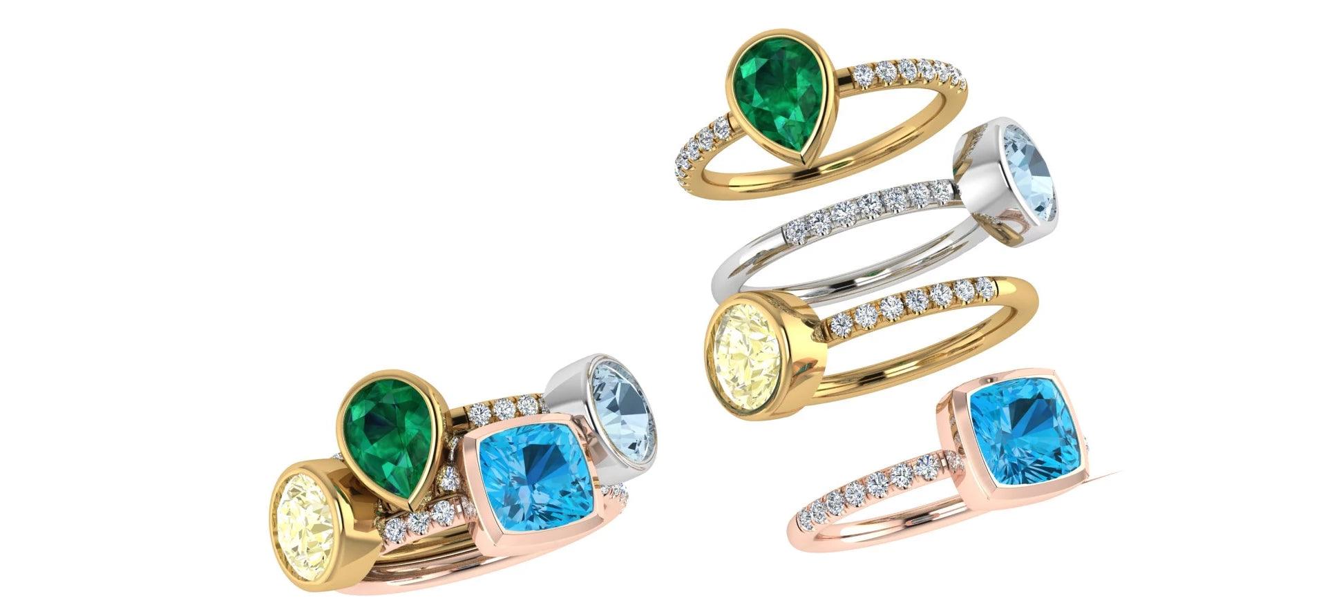 Birthstone and Diamonds Stacking Rings Multi Gold - Thenetjeweler
