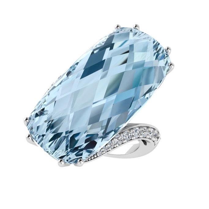 Large Cushion Blue Topaz and Diamond Ring 18K Gold - Thenetjeweler