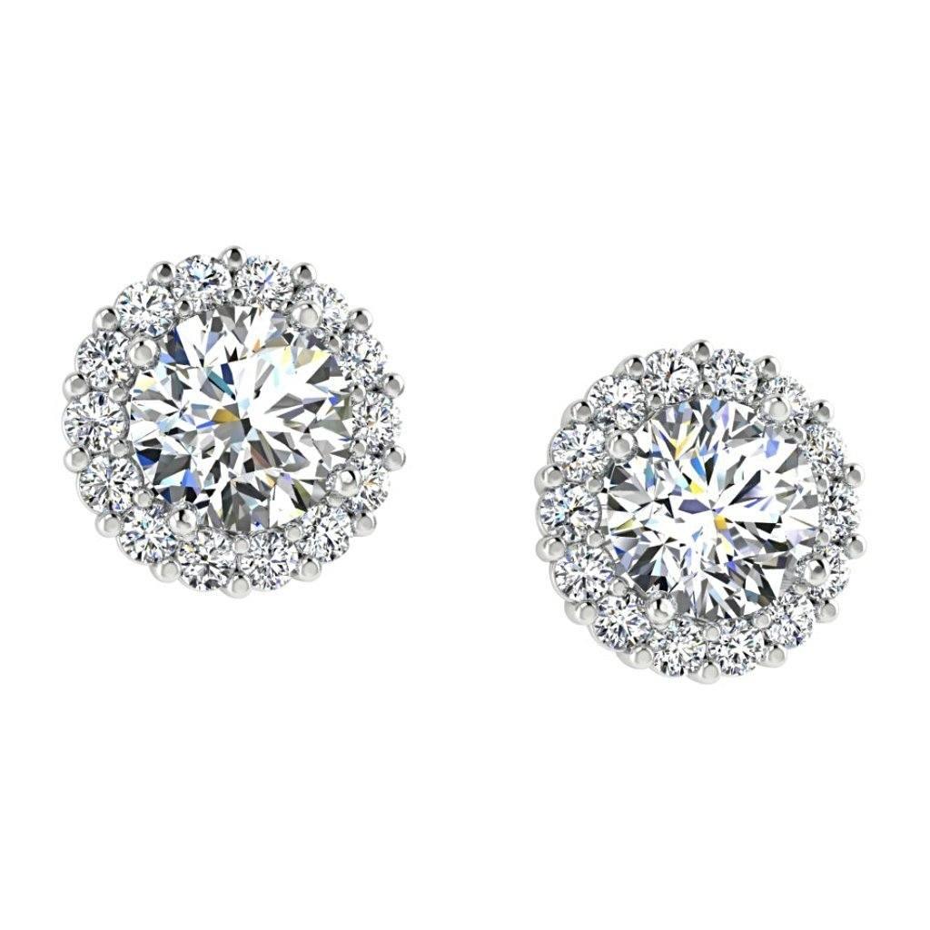 Diamond Halo Stud Earrings 14K White Gold Setting - Thenetjeweler