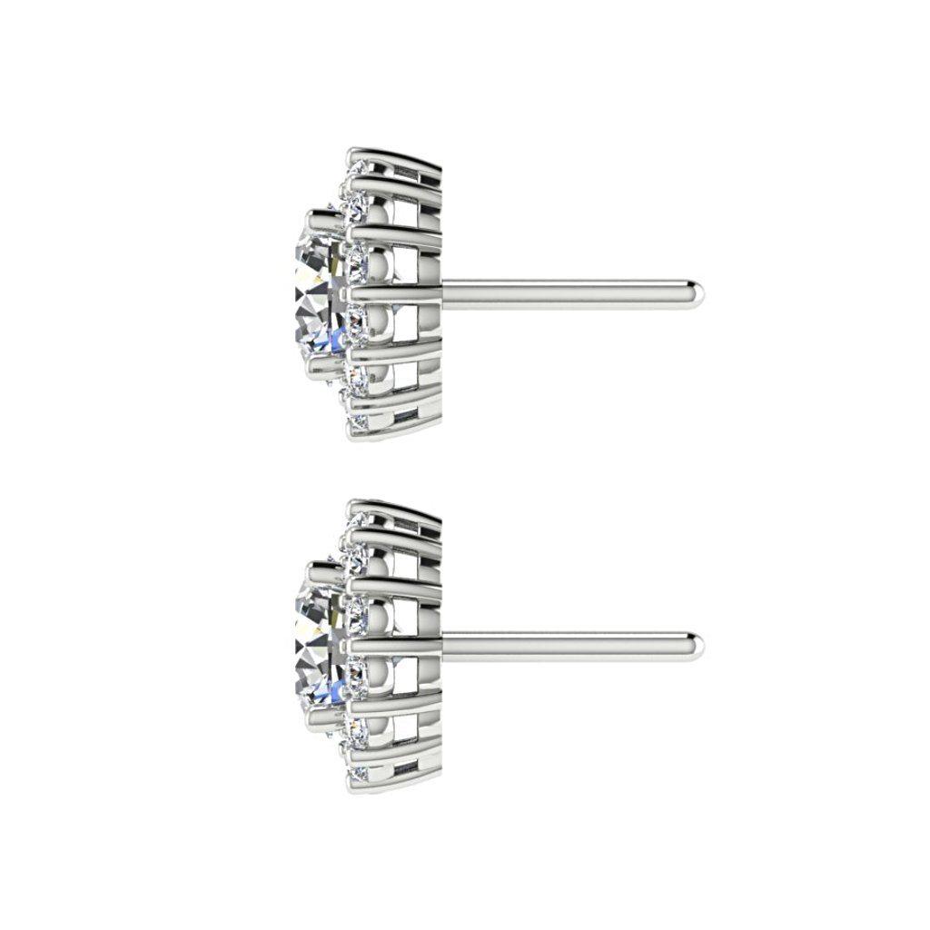 Diamond Halo Stud Earrings 14K White Gold Setting - Thenetjeweler